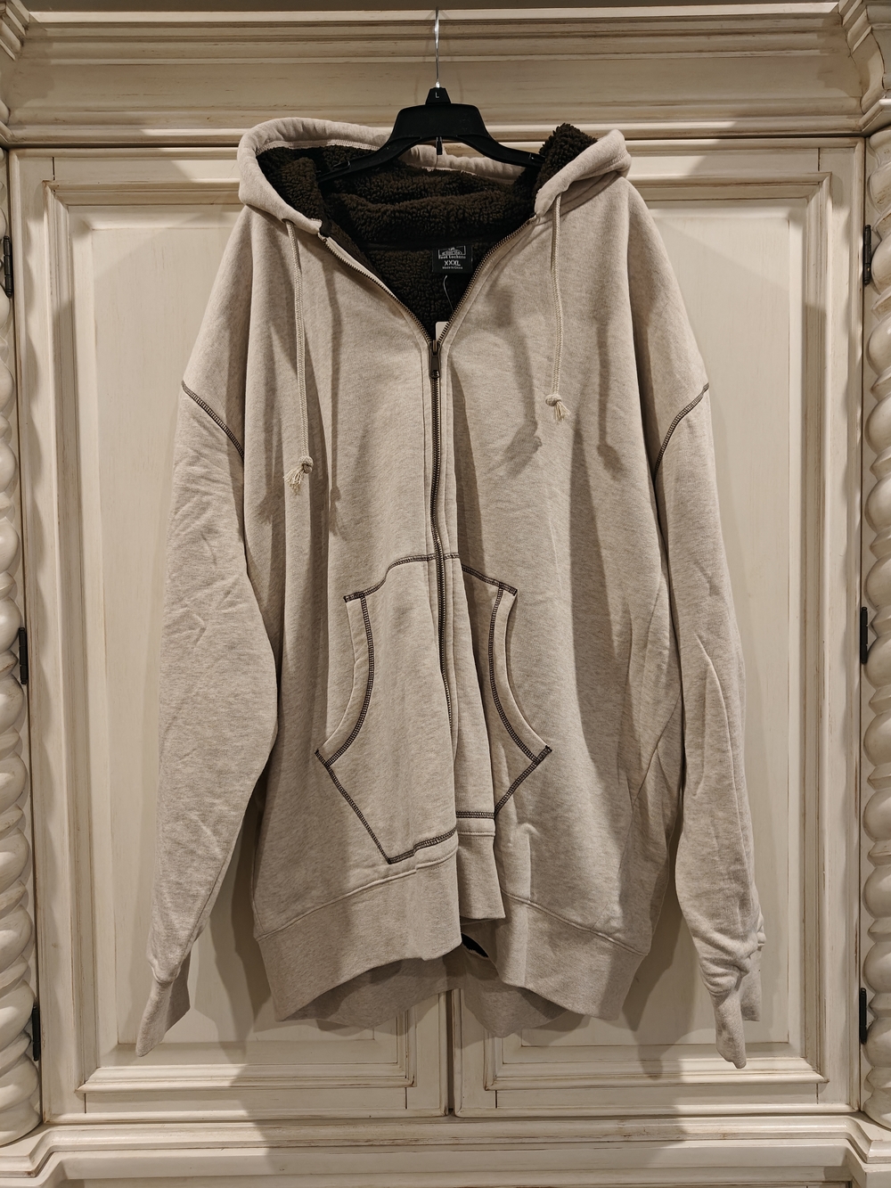 Men's Beige Zip-Up Hoodie with Contrast Sherpa Lining